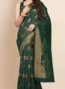 Rama Linen Zari Sari Festive Wear