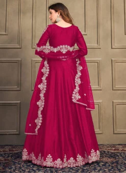 Rani Pink Art Silk Embroidery Anarkali Suit Party Wear -Deals Chic Lehenga Store rani pink art silk embroidery anarkali suit slsdc10064 b