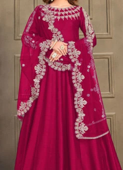 Rani Pink Art Silk Embroidery Anarkali Suit Party Wear