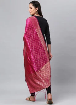 Rani Pink Benarasi Silk Jacquard Woven Dupatta Festive Wear -Deals Chic Lehenga Store rani pink benarasi silk jacquard woven dupatta dpsli1402105rp b