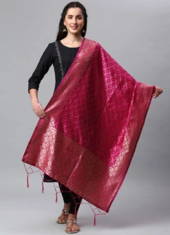 Rani Pink Benarasi Silk Jacquard Woven Dupatta Festive Wear -Deals Chic Lehenga Store rani pink benarasi silk jacquard woven dupatta dpsli1402105rp u