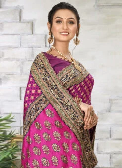 Rani Pink N Blue Kanjeevaram Silk Hand Work Half N Half Saree Festive Wear -Deals Chic Lehenga Store rani pink n blue kanjeevaram silk hand work half n half saree sadsf4334 b