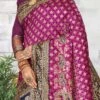 Rani Pink N Blue Kanjeevaram Silk Hand Work Half N Half Saree Festive Wear