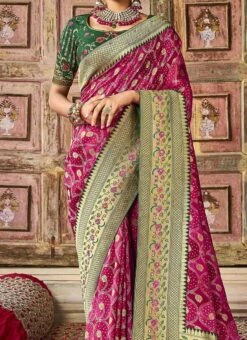 Rani Pink Silk Zari Work Saree Wedding Wear