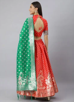Red Benarasi Silk Jacquard Woven Umbrella Lehenga Festive Wear -Deals Chic Lehenga Store red benarasi silk jacquard woven umbrella lehenga ghsli1735389 b