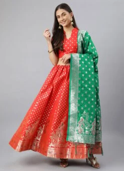 Red Benarasi Silk Jacquard Woven Umbrella Lehenga Festive Wear -Deals Chic Lehenga Store red benarasi silk jacquard woven umbrella lehenga ghsli1735389 u