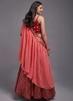 Red Embroidery Batik Printed Viscose Umbrella Lehenga Party Wear -Deals Chic Lehenga Store red embroidery batik printed viscose umbrella lehenga ghsacw6757 b