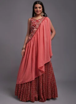 Red Embroidery Batik Printed Viscose Umbrella Lehenga Party Wear -Deals Chic Lehenga Store red embroidery batik printed viscose umbrella lehenga ghsacw6757 u