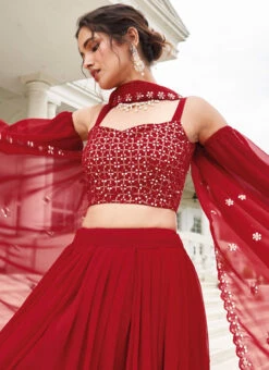 Red Faux Georgette Sequins A Line Lehenga Party Wear -Deals Chic Lehenga Store red faux georgette sequins a line lehenga ghska4699155 b