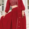 Red Faux Georgette Sequins A Line Lehenga Party Wear