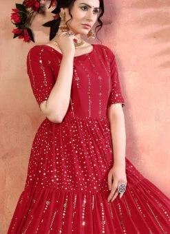 Red Georgette Anarkali Gown Party Wear