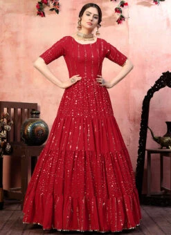 Red Georgette Anarkali Gown Party Wear -Deals Chic Lehenga Store red georgette anarkali gown bgwsom4522 u