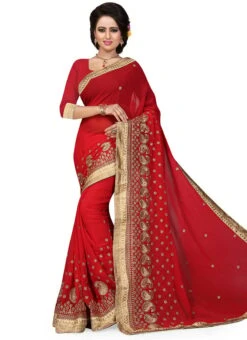 Red Georgette Embroidered Saree Party Wear -Deals Chic Lehenga Store red georgette embroidered saree sasnf322z u