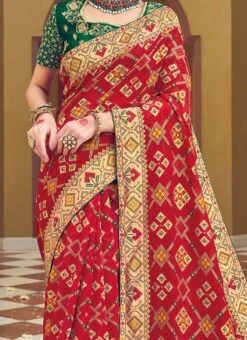 Red Georgette Embroidery Sequins Saree Wedding Wear
