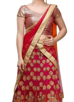 Red Georgette Zari Embroidery Umbrella Lehenga Wedding Wear