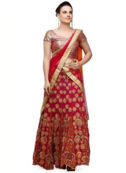 Red Georgette Zari Embroidery Umbrella Lehenga Wedding Wear -Deals Chic Lehenga Store red georgette zari embroidery umbrella lehenga ghkifh78r u