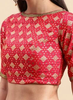 Red Jacquard Viscose Blouse Festive Wear