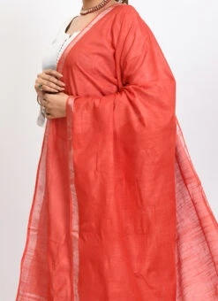 Red Linen Cotton Dupatta Work Wear