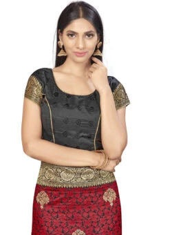 Red N Black Banarasi Silk Zari Work Saree Festive Wear -Deals Chic Lehenga Store red n black banarasi silk zari work saree sasstsktspr28549a b