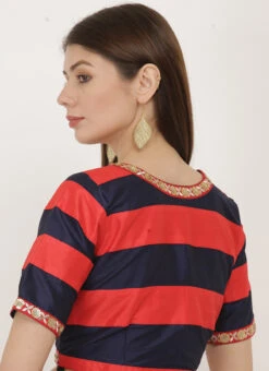 Red N Blue Art Dupion Silk Printed Blouse Festive Wear -Deals Chic Lehenga Store red n blue art dupion silk printed blouse bldiw19 b