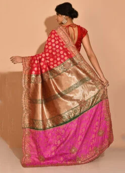 Red N Green Kanjeevaram Silk Hand Work Half N Half Saree Festive Wear -Deals Chic Lehenga Store red n green kanjeevaram silk hand work half n half saree sadsf4650 b