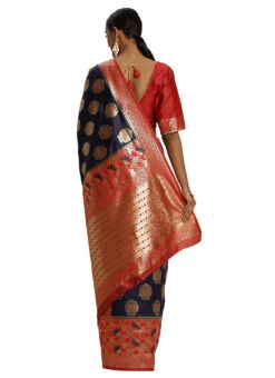 Red N Navy Blue Banarasi Silk Zari Work Saree Festive Wear -Deals Chic Lehenga Store red n navy blue banarasi silk zari work saree sasstsktlvn28097b b