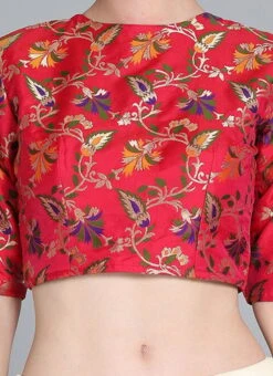 Red N Pink Jacquard Blouse Festive Wear
