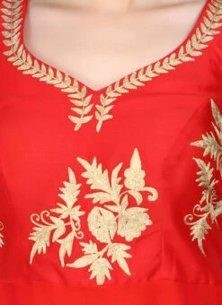 Red Net Anarkali Suit Party Wear