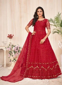 Red Net Embroidered Work Anarkali Suit Party Wear 6 Red Net Embroidered Work Anarkali Suit Party Wear -Deals Chic Lehenga Store red net embroidered work anarkali suit slsacw2461 u