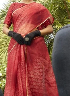 Red Organza Digital Print Saree After Six Wear