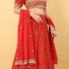 Red Printed Embroidery Georgette Umbrella Lehenga Festive Wear