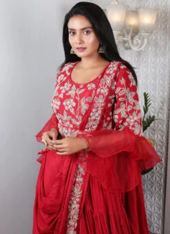 Red Pure Silk Hand Work A Line Lehenga Party Wear -Deals Chic Lehenga Store red pure silk hand work a line lehenga ghksg3975 b