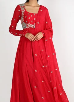 Red Pure Silk Zari N Sequins Work Anarkali Suit Party Wear