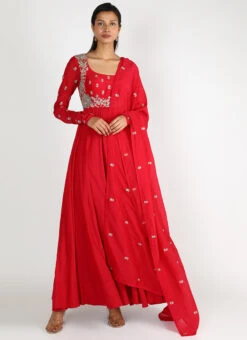 Red Pure Silk Zari N Sequins Work Anarkali Suit Party Wear -Deals Chic Lehenga Store red pure silk zari n sequins work anarkali suit sldvcsvak199 u