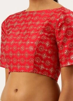 Red Silk Embroidery Work Blouse Party Wear