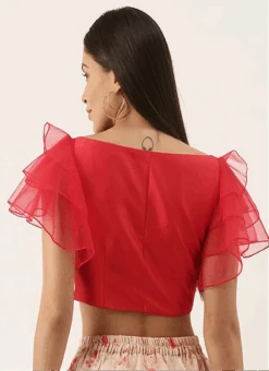 Red Taffeta Ruffled Sleeve Blouse After Six Wear