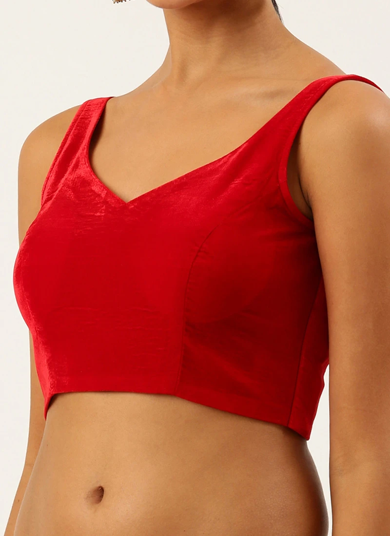 Red Velvet Readymade Blouse Party Wear 1 Red Velvet Readymade Blouse Party Wear