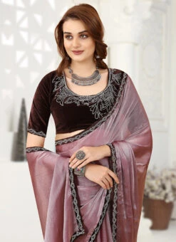 Rose Gold Jimmy Choo Crush Tikki Work Saree Party Wear -Deals Chic Lehenga Store rose gold jimmy choo crush tikki work saree sasnfa6272 b