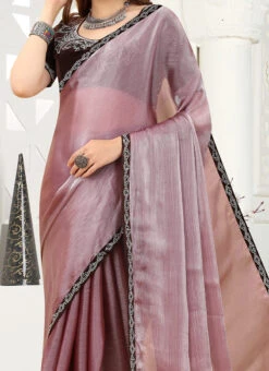 Rose Gold Jimmy Choo Crush Tikki Work Saree Party Wear