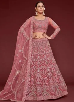Rose Gold Net Embroidered Work Umbrella Lehenga Choli Party Wear -Deals Chic Lehenga Store rose gold net embroidered work umbrella lehenga choli ghska46097905 u