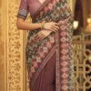 Rose Gold Pink Georgette Printed Work Half N Half Saree Party Wear