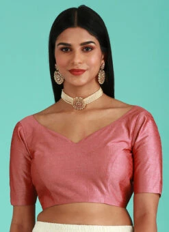Rose Gold Pink Silk Solid Stitched Readymade Blouse Party Wear -Deals Chic Lehenga Store rose gold pink silk solid stitched readymade blouse blspfb227rg u
