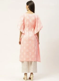 Rose Pink Cotton Printed Kaftan Short Tunic Work Wear -Deals Chic Lehenga Store rose pink cotton printed kaftan short tunic krjsc1120 b