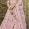 Rose Pink Georgette Sequins Embroidery Umbrella Lehenga Wedding Wear