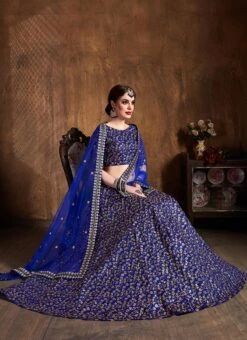 Royal Blue Benarasi Silk Embroidered And Sequins Work Umberalla Lehenga Party Wear -Deals Chic Lehenga Store royal blue benarasi silk embroidered and sequins work umberalla lehenga ghsprf3624 u