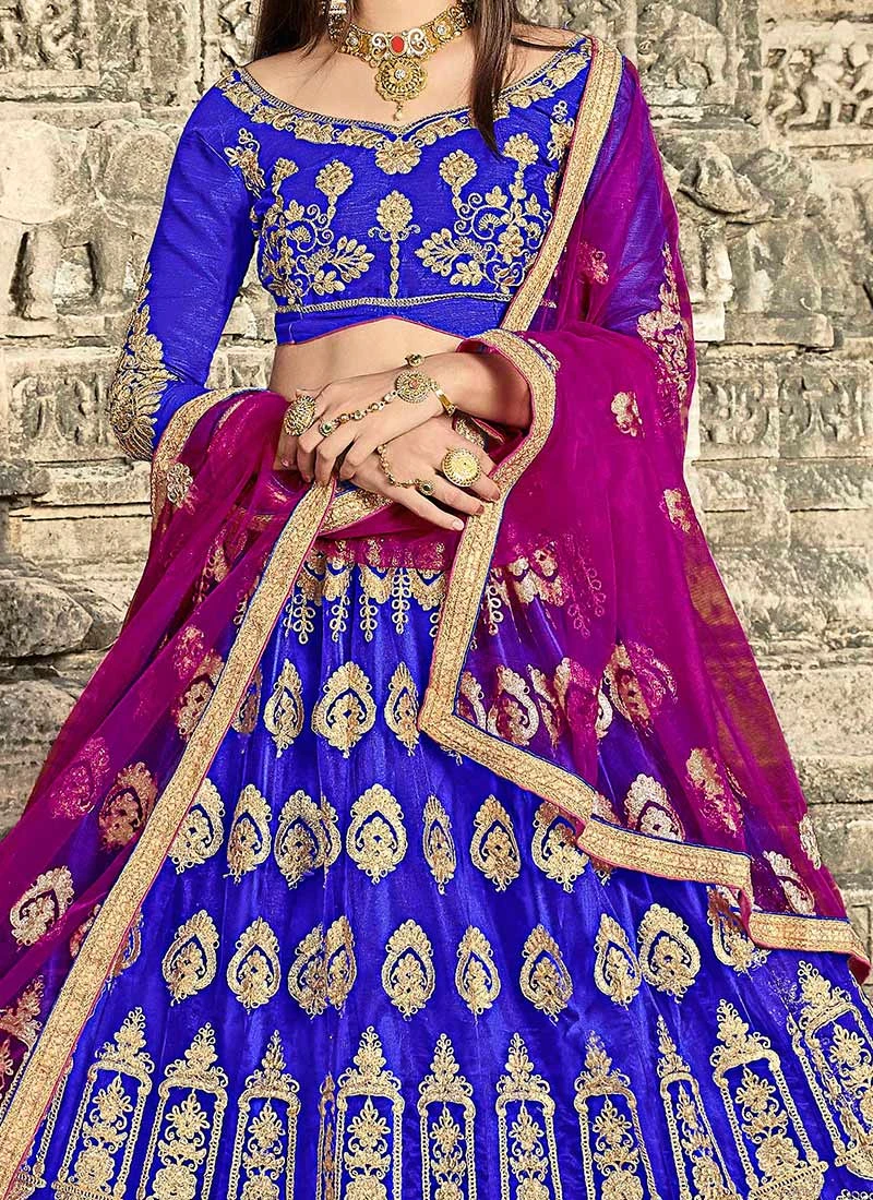 Royal Blue Embroidered A Line Lehenga Wedding Wear 1 Royal Blue Embroidered A Line Lehenga Wedding Wear