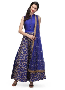 Royal Blue Raw Silk Thread Work Anarkali Suit Party Wear -Deals Chic Lehenga Store royal blue raw silk thread work anarkali suit slkifh9966000365 u