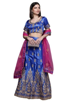 Royal Blue Satin Silk Embroidered A Line Lehenga Festive Wear -Deals Chic Lehenga Store royal blue satin silk embroidered a line lehenga ghsstsktlly7624 u