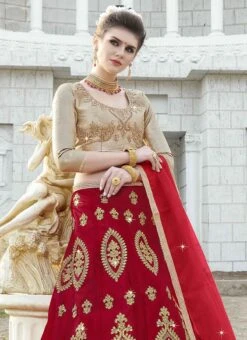 Ruby Red Art Silk Embroidered A Line Lehenga Party Wear -Deals Chic Lehenga Store ruby red art silk embroidered a line lehenga ghssit31401 b