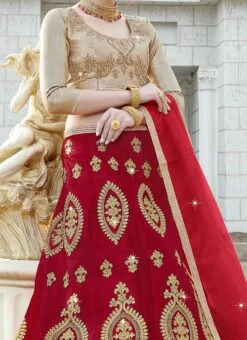 Ruby Red Art Silk Embroidered A Line Lehenga Party Wear